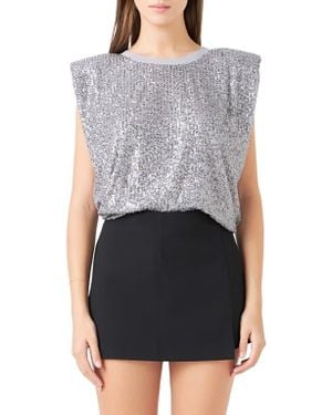 Endless Rose Sequin Shoulder Pad Top - Gray