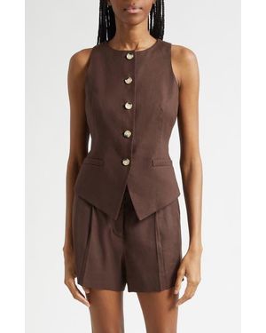 Veronica Beard Hartwell Linen Blend Vest - Brown