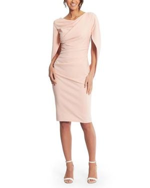 Betsy & Adam Cape Sleeve Crepe Sheath Dress - Natural