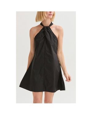 Crescent Halter Poplin Mini Dress - Black