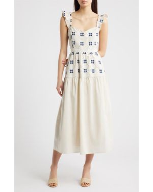 Moon River Floral Embroidered Sundress - Natural