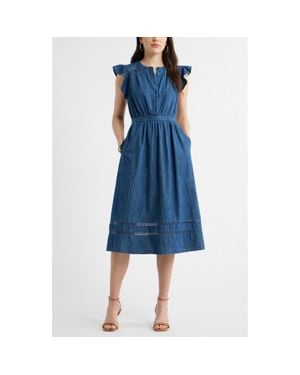 Caslon Flutter Sleeve Chambray Dress - Blue