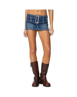 Edikted Payson Low Rise Belted Denim Miniskort - Blue