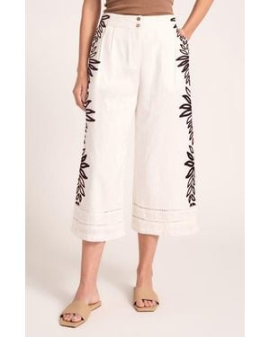 Matty M Ireni Embroidery Detail Crop Wide Leg Cotton Pants - Natural
