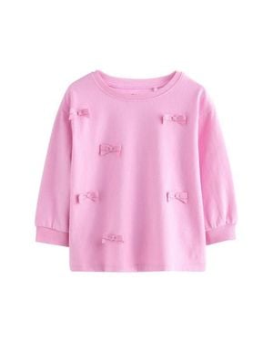 Next Kids' Bow Appliqué Cotton Sweatshirt - Pink