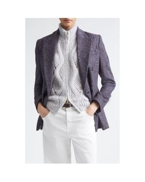 Eleventy Double Breasted Sequin Detail Alpaca Blend Blazer - Blue