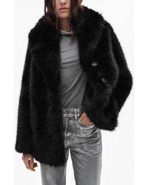 Mango Faux Fur Coat - Black