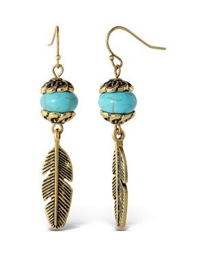 Jessica Simpson Bead Feather Drop Earrings - Blue