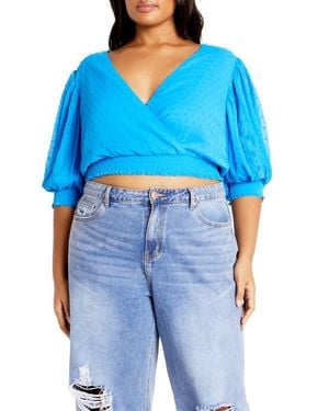 City Chic Dee Swiss Dot Tie Back Crop Top - Blue