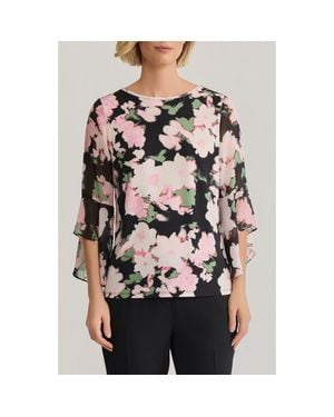 Kasper Floral Flutter Sleeve Top - Brown