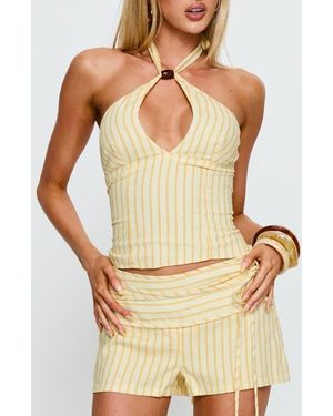Princess Polly Electric Night Stripe Lace-Up Halter Top - White