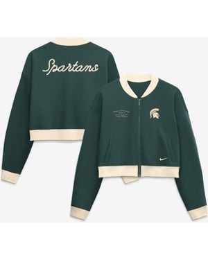 Nike Michigan State Spartans Oversized Academic Cropped Full-Zip Bomber Jacket - Green