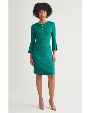 Ming Wang Tonal Multi-Stitch Sheath Dress - Green