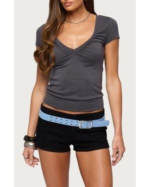 Edikted Arabel Gathered V-Neck Top - Black