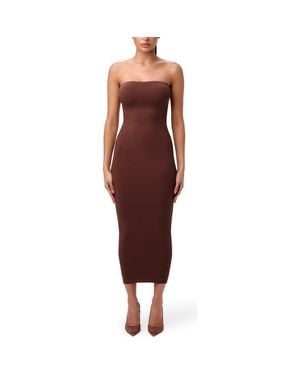 Naked Wardrobe Body-Con Midi Tube Dress - Red