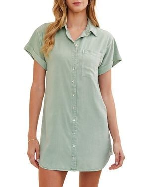 Bella Dahl Roll Sleeve Pocket Mini Shirtdress - Green