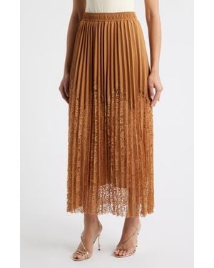 NIKKI LUND Sigrid Mixed Media Pleated Skirt - Brown