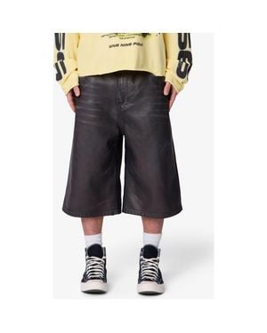 MNML Ultra Baggy Washed Faux Leather Shorts - Blue