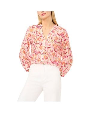 Halogen® Floral Three Quarter Sleeve Button-Up Shirt - Red