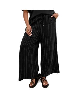 City Chic Kelly Pinstripe Pull-On Wide Leg Pants - Black