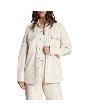 Avec Les Filles Striped Stretch Cotton Shirt Jacket - Natural