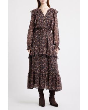 Treasure & Bond Paisley Tiered Ruffle Maxi Dress - Brown