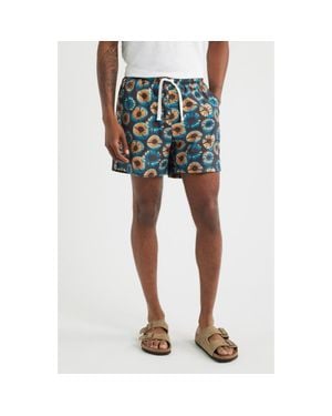 RIZORT Eye Print Drawstring Cotton Blend Shorts - Blue
