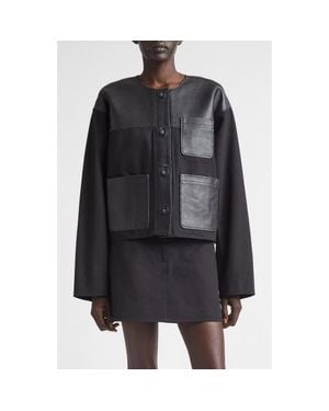 Stand Studio Cleo Cotton Canvas & Leather Jacket - Black