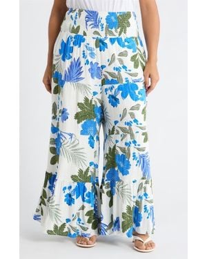 Sugarlips Zurie Floral Tovia Smocked Pants - Blue