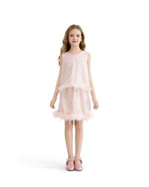 Tulle Sequin Feather-Trim Set - Pink