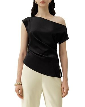 LILYSILK Stretch Silk Charmeuse Asymmetric Top - Black