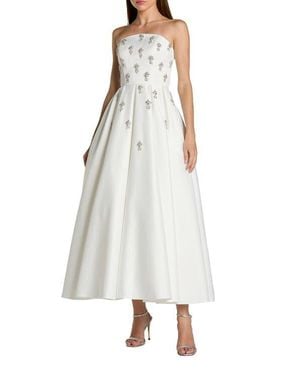 Mac Duggal Crystal Embellished Strapless Satin A-Line Dress - White
