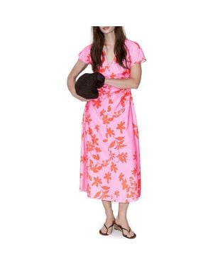 Mango Print Side Ruched Maxi Dress - Pink