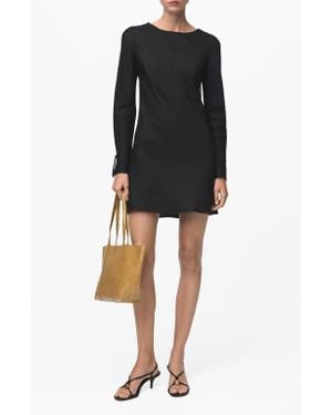 Mango Open Back Long Sleeve Linen Blend Minidress - Black