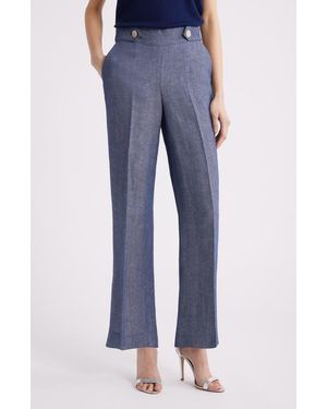 Anne Klein Pull-On Crop Wide Leg Pants - Blue