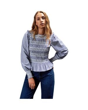 Ro&zo Stripe Shirred Blouse - Blue
