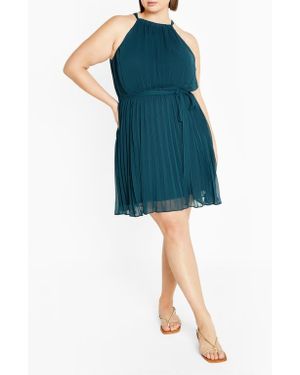 City Chic Luna Pleated Dress - Blue