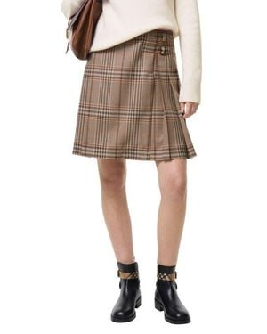 Burberry Odessa Check Wool Mouliné Kilt - Natural
