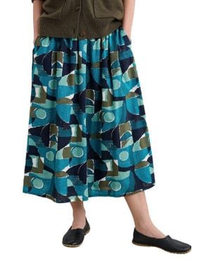 Seasalt Cornwall Mevagissey Organic Cotton Midi Skirt - Blue
