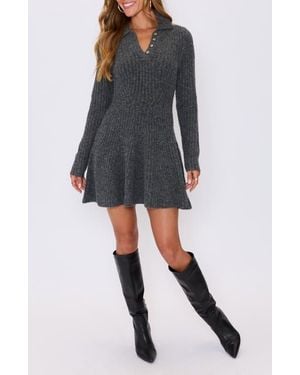 Vici Collection Ember Long Sleeve Polo Sweater Minidress - Black