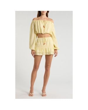 KITTENISH Ruffle Tie Waist Miniskirt - Yellow