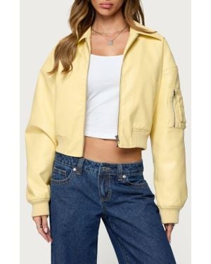 Edikted Zayna Faux Leather Bomber Jacket - Blue