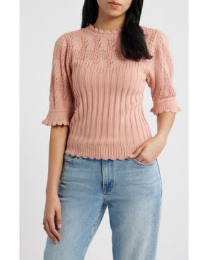 Wit & Wisdom Mixed Stitch Elbow Sleeve Sweater - Blue