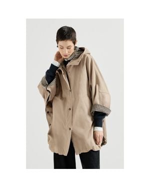 Brunello Cucinelli Cotton And Linen Twill Hooded Outerwear Jacket With Monili - Natural