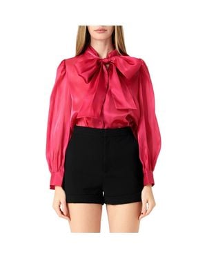 Endless Rose Organza Bow Tie Shirt - Red