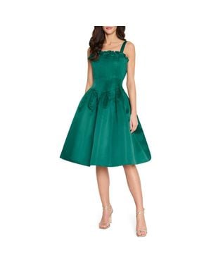 Tahari Ruffle Pleated Fit & Flare Cocktail Dress - Green