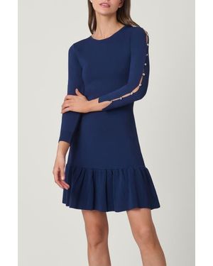 Shoshanna Waverly Button Knit Jace Dress - Blue