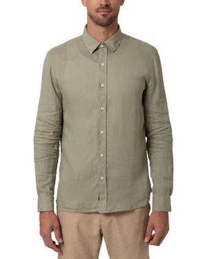 Mavi Slim Fit Long Sleeve Linen Button-Up Shirt - Green