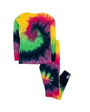 Leveret Kids Two-Piece Tie Dye Cotton Matching Family Pajamas - Black