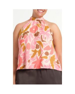 Estelle Luciana Print Sleeveless Chiffon Top - Pink
